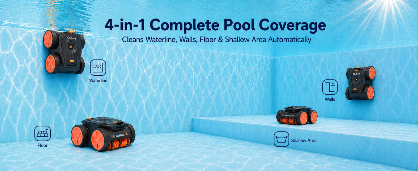 iQuavia Cordless Robotic Pool Cleaner with Signal Buoy, Underwater Direct Control, App & Remote Control Pool Cleaner Robot, Pool Vacuum Robot for Inground and Above Ground Pools, Floor Wall Waterline