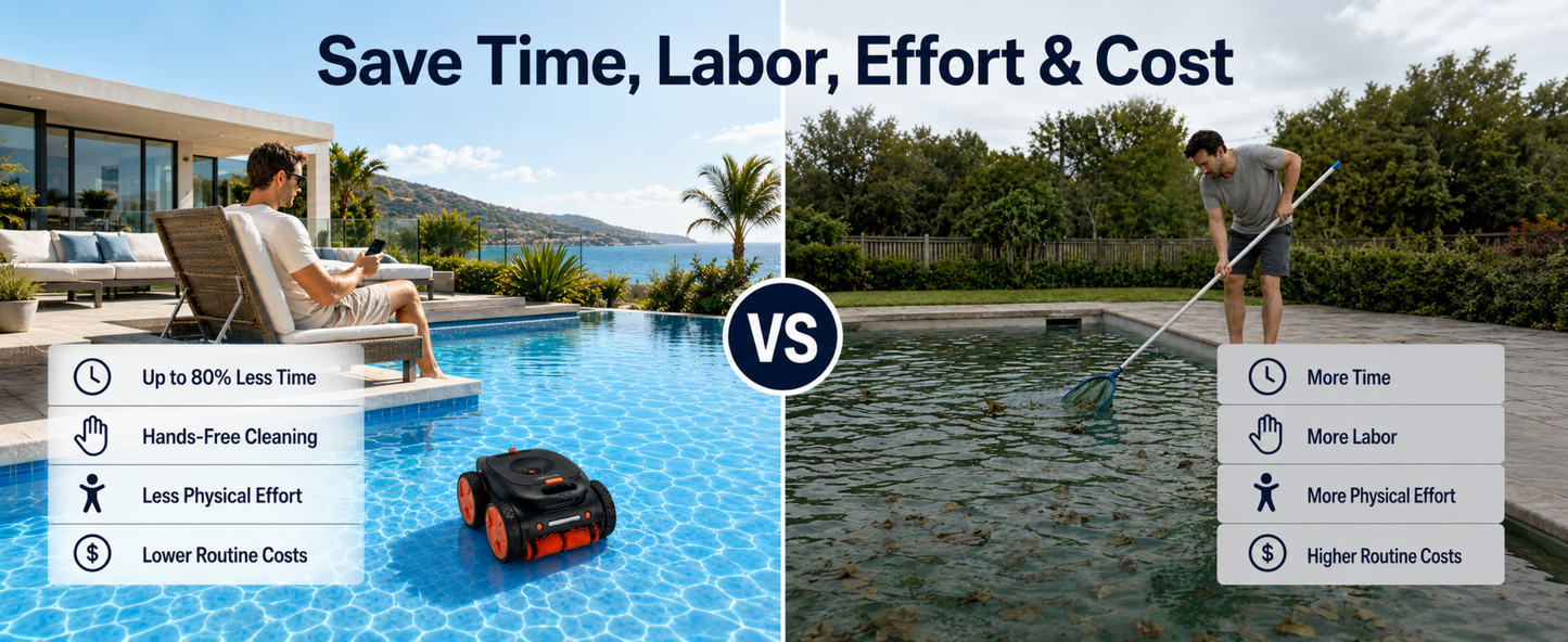 iQuavia Cordless Robotic Pool Cleaner with Signal Buoy, Underwater Direct Control, App & Remote Control Pool Cleaner Robot, Pool Vacuum Robot for Inground and Above Ground Pools, Floor Wall Waterline