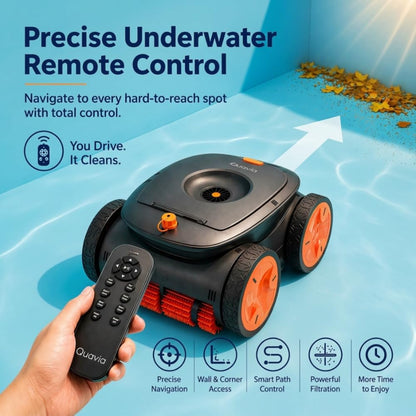 Cordless Robotic Pool Cleaner – Remote Underwater Direct Control, 4-Motor 4WD, Dual Brush & Suction, Smart Navigation, Auto-Park, Floor Wall Waterline, Inground & Above Ground Pools