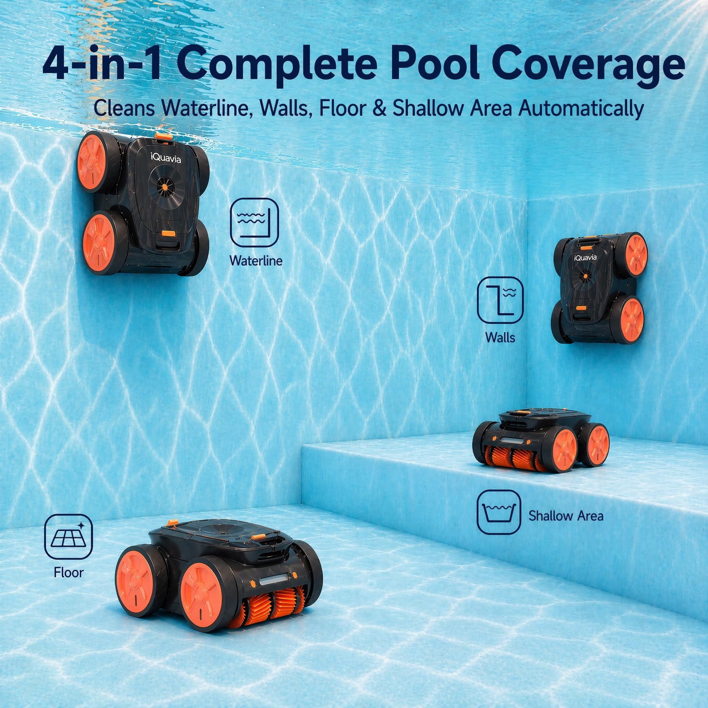 iQuavia Cordless Robotic Pool Cleaner with Signal Buoy, Underwater Direct Control, App & Remote Control Pool Cleaner Robot, Pool Vacuum Robot for Inground and Above Ground Pools, Floor Wall Waterline