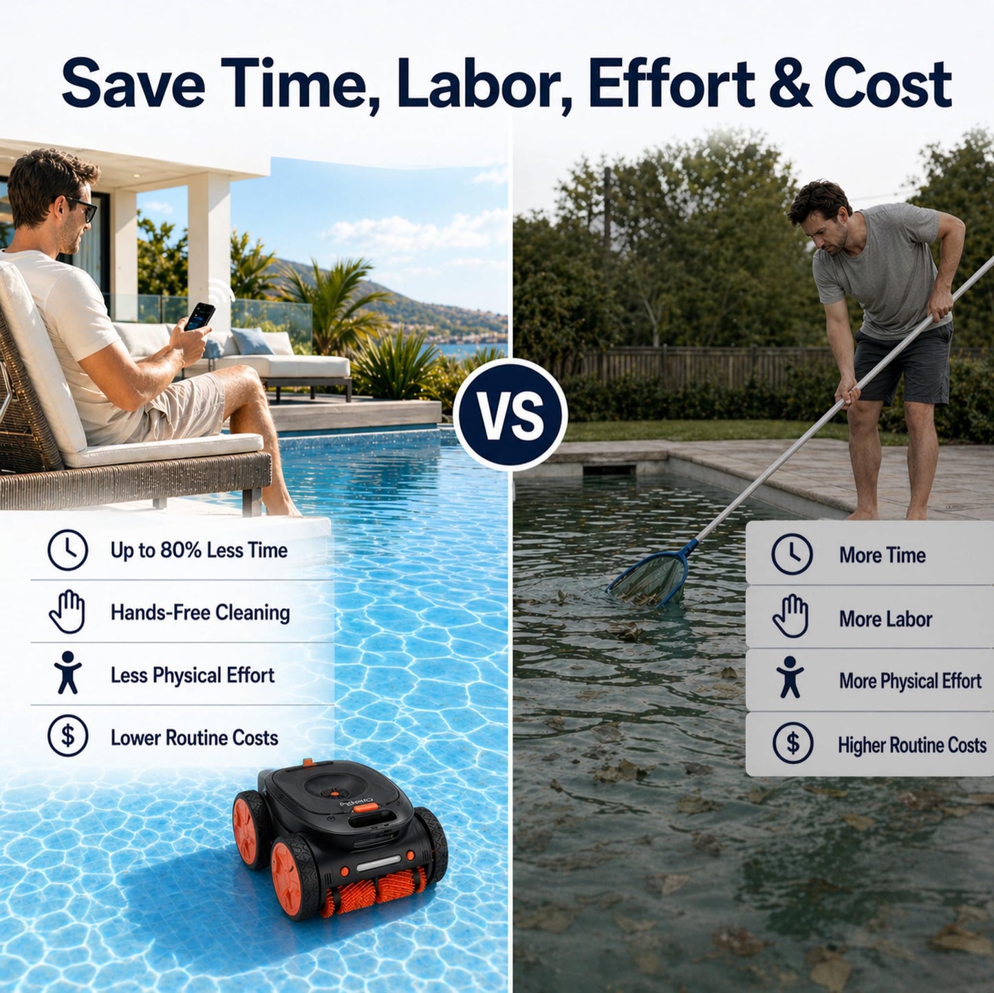 iQuavia Cordless Robotic Pool Cleaner with Signal Buoy, Underwater Direct Control, App & Remote Control Pool Cleaner Robot, Pool Vacuum Robot for Inground and Above Ground Pools, Floor Wall Waterline